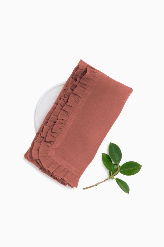 Linen Ruffle Medley Napkin Set-Cinnamon Brown