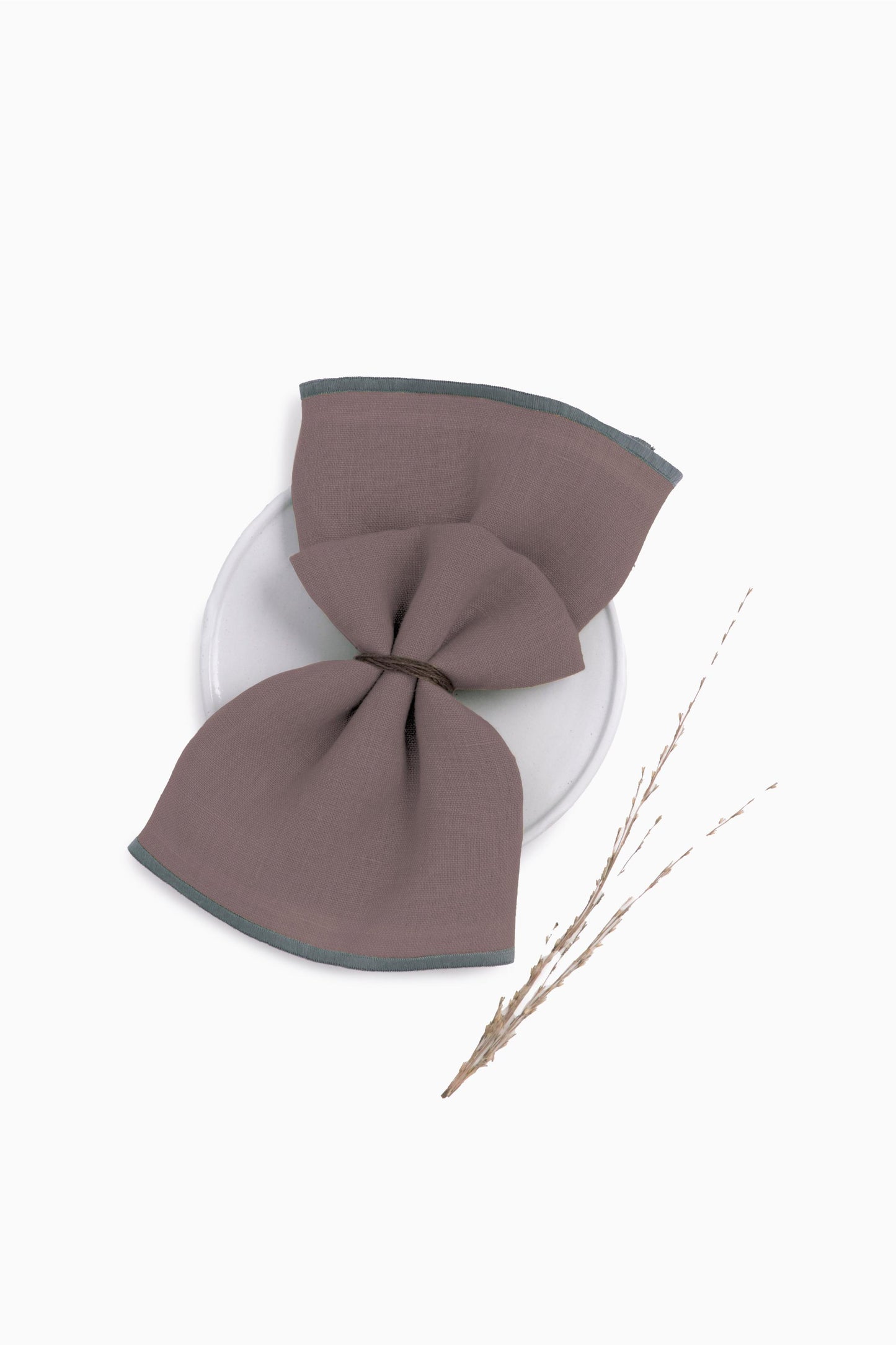 Linen Grey Needled Napkin Set-Caramel Brown