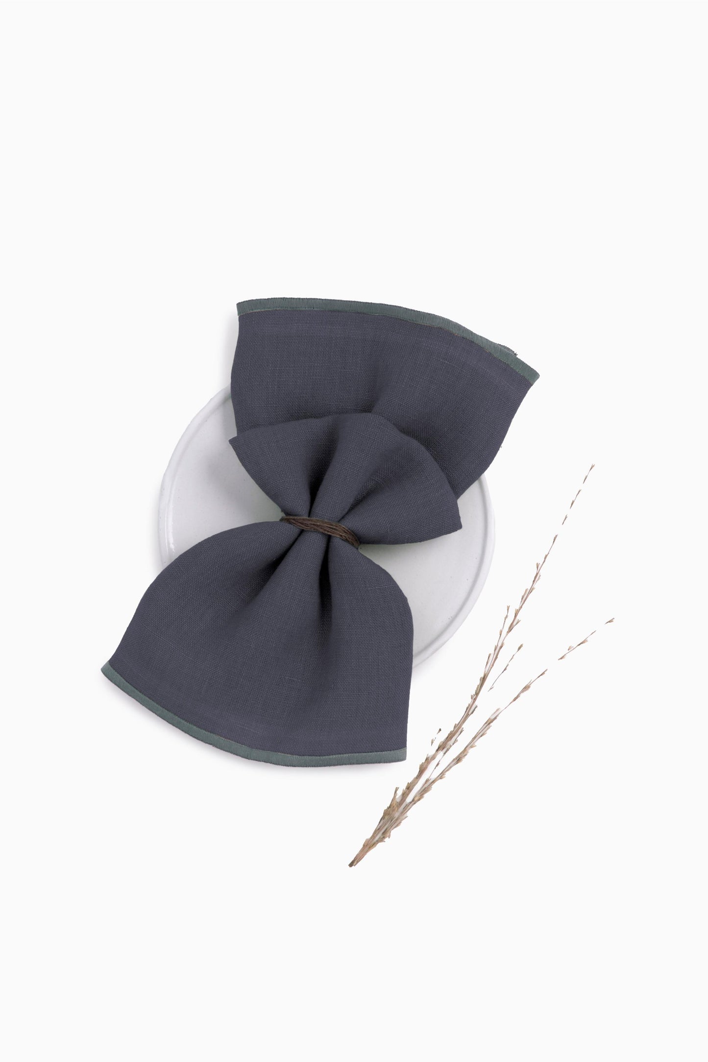 Linen Grey Needled Napkin Set-Moody Blue