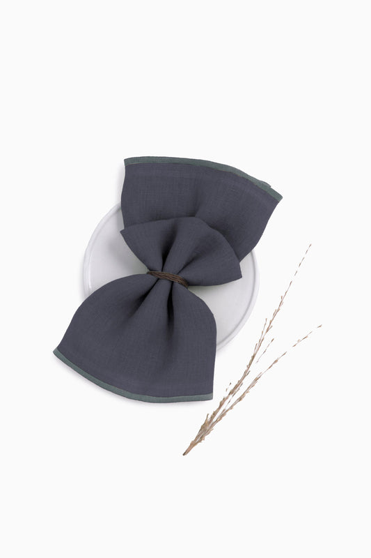 Linen Grey Needled Napkin Set-Charcoal Grey