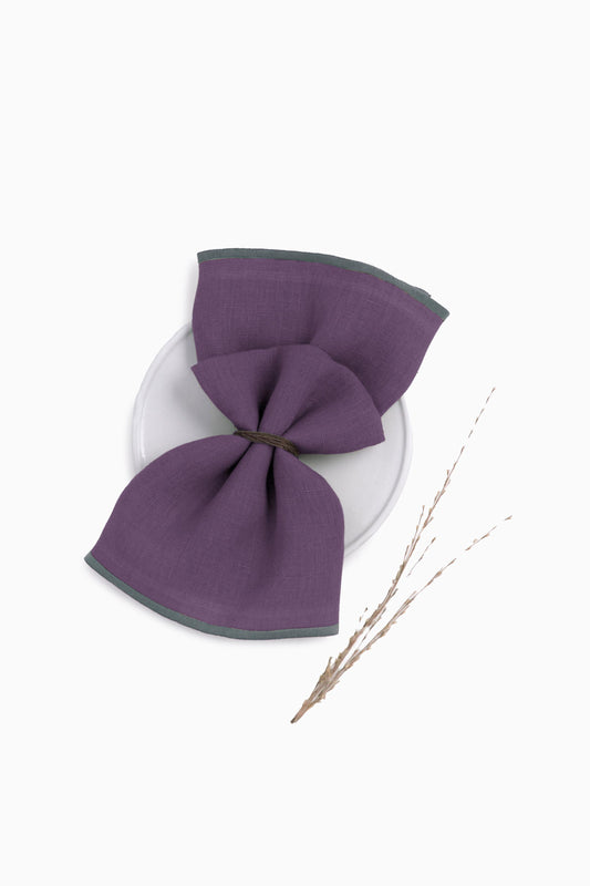 Linen Grey Needled Napkin Set-Blackberry Wine