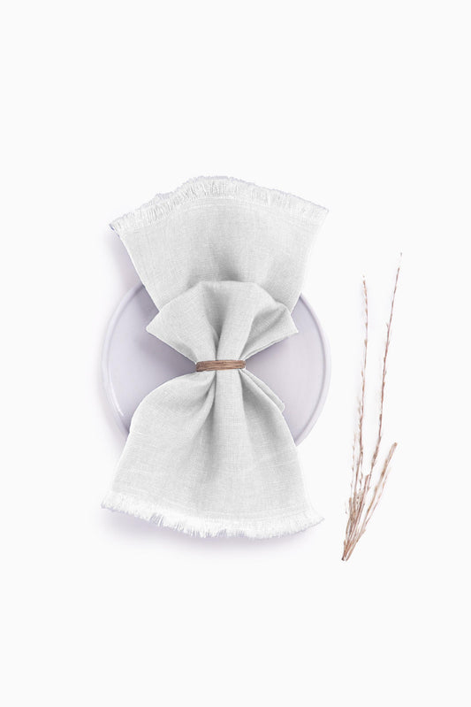 Linen Fringe Me Good Napkin Set-Angora White