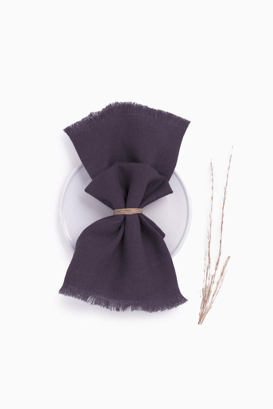 Linen Fringe Me Good Napkin Set-Blackberry Wine