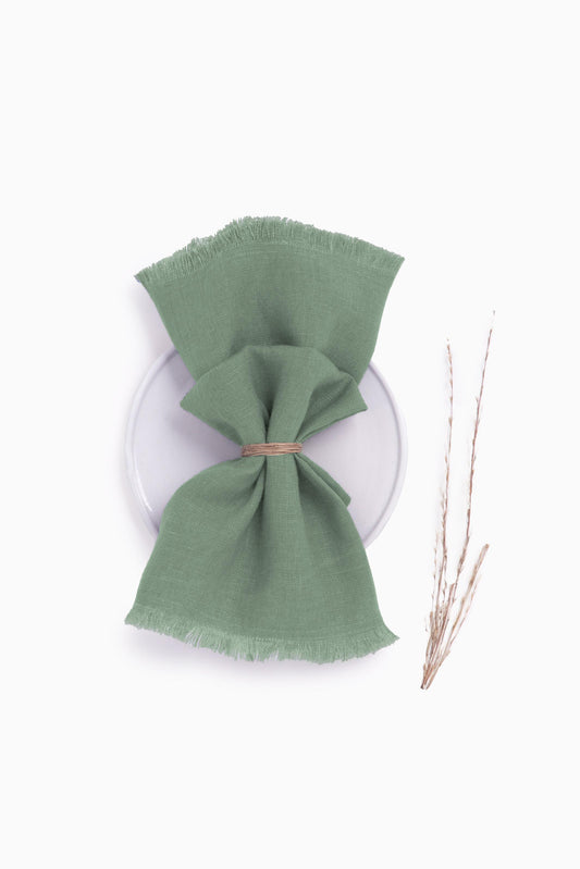 Linen Fringe Me Good Napkin Set-Retro Green