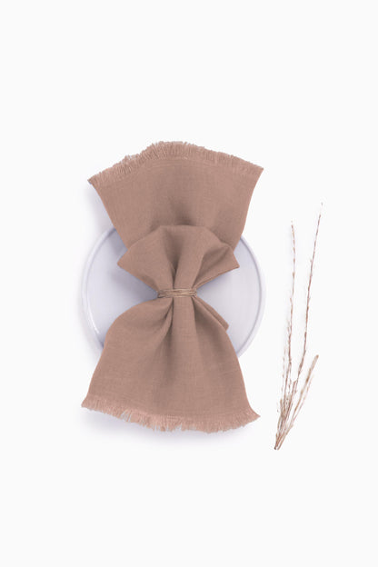 Linen Fringe Me Good Napkin Set-Oatmeal