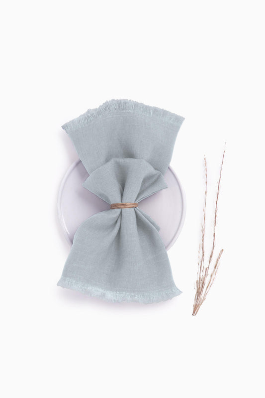 Linen Fringe Me Good Napkin Set-Vanilla Sky