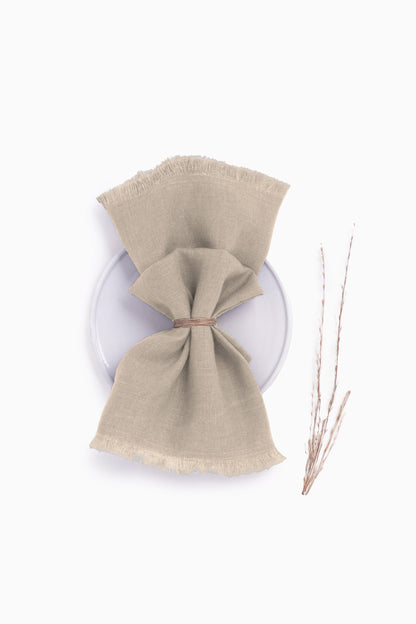 Linen Fringe Me Good Napkin Set-Caramel Brown