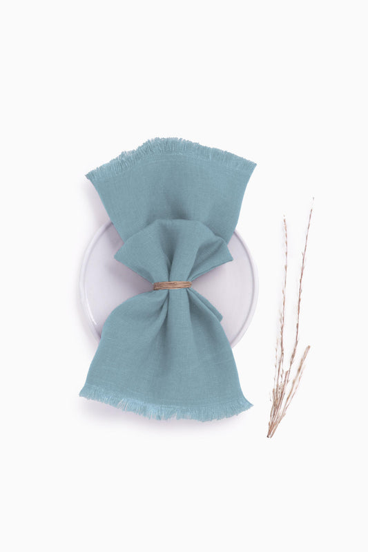 Linen Fringe Me Good Napkin Set-Moody Blue