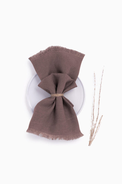 Linen Fringe Me Good Napkin Set-Oatmeal