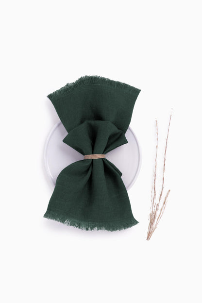 Linen Fringe Me Good Napkin Set-Bottle Green