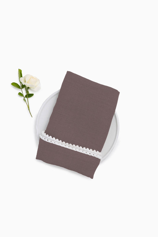 Linen Delight Lace Napkin Set-Caramel Brown