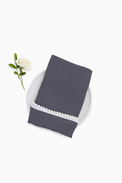 Linen Delight Lace Napkin Set-Moody Blue