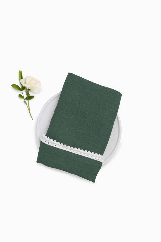 Linen Delight Lace Napkin Set-Bottle Green