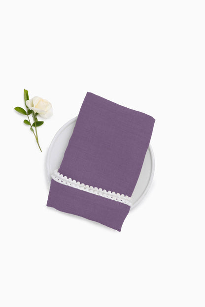 Linen Delight Lace Napkin Set-Charcoal Grey