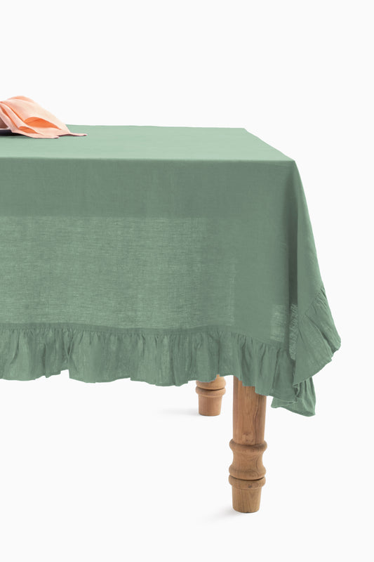 Linen Ruffle Medley Tablecloth-Retro Green