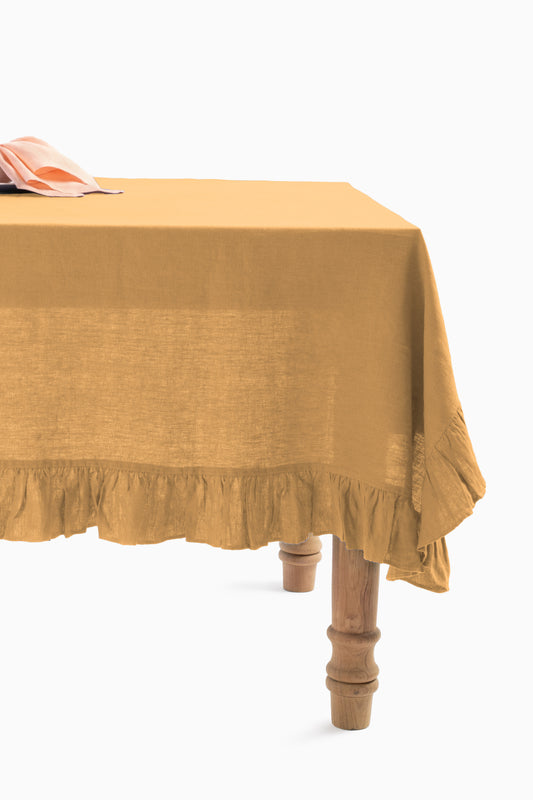 Linen Ruffle Medley Tablecloth-Dusty Gold