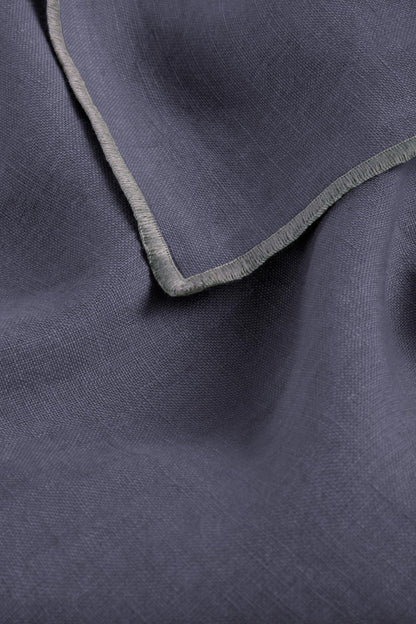 Linen Grey Needled Placemat Set-Indigo Blue