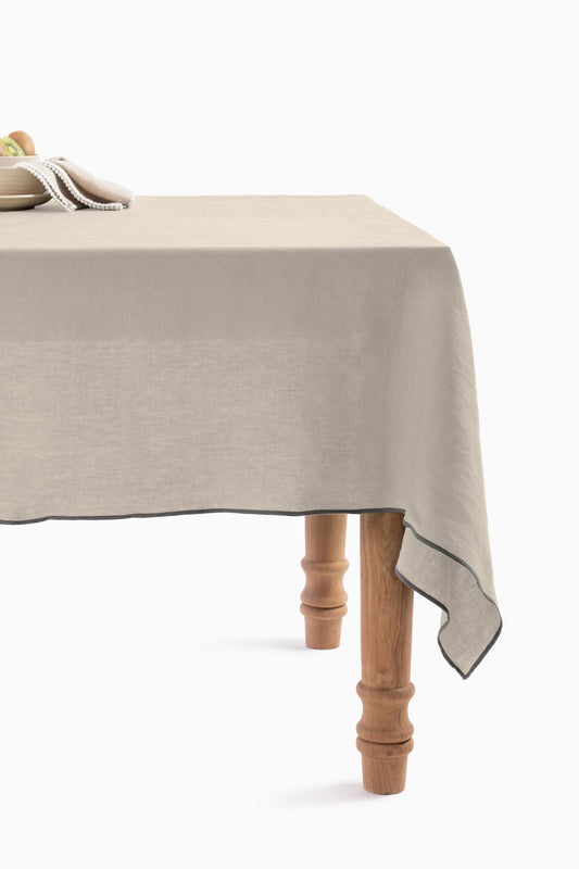 Linen Grey Needled Tablecloth-Oatmeal