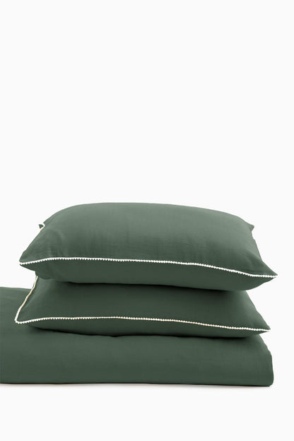 Linen Delight Lace Duvet Cover-Bottle Green