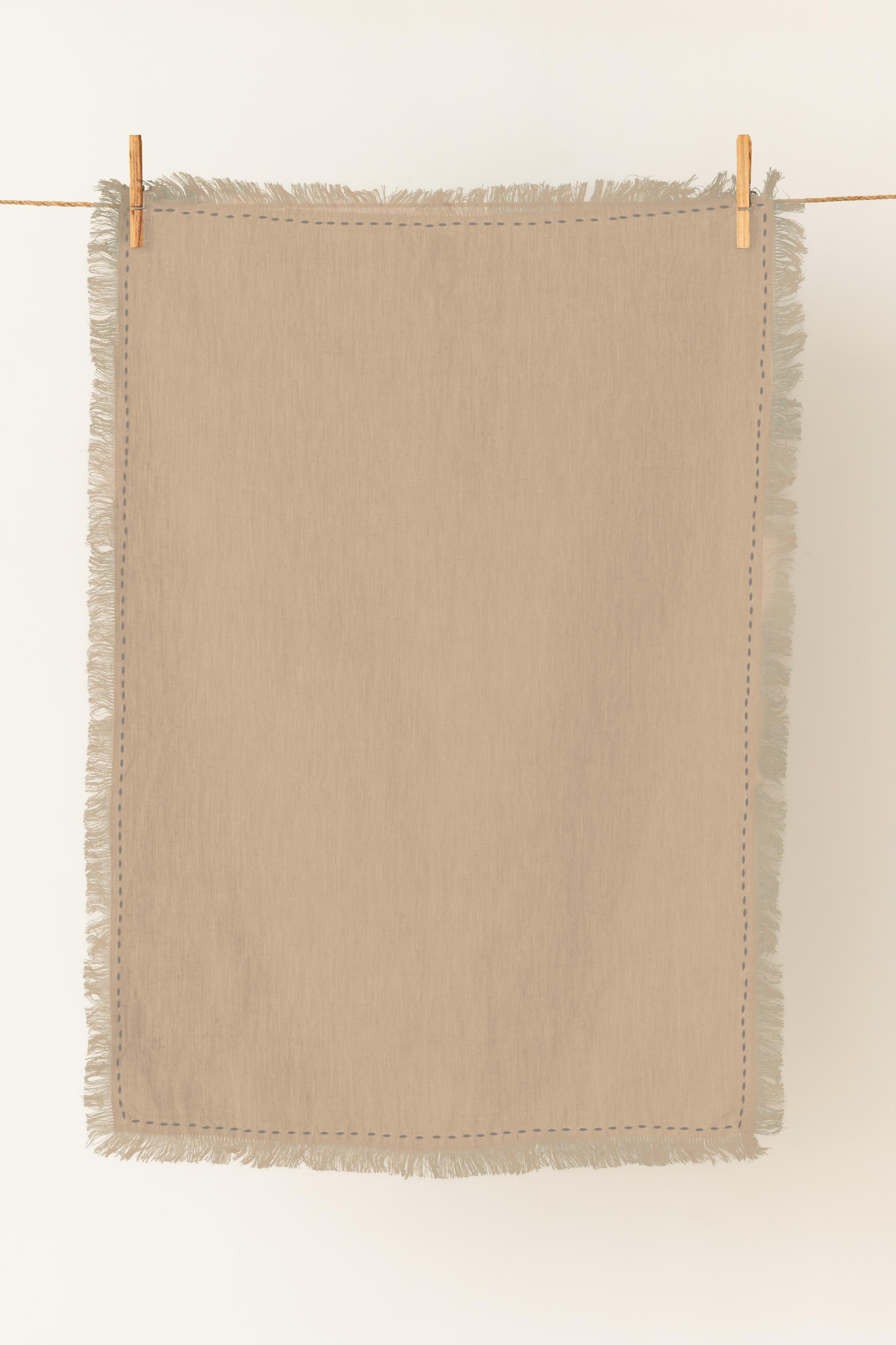 Linen Fringe Me Kantha Kitchen Towel