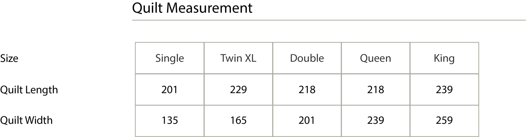Size chart in centimetres