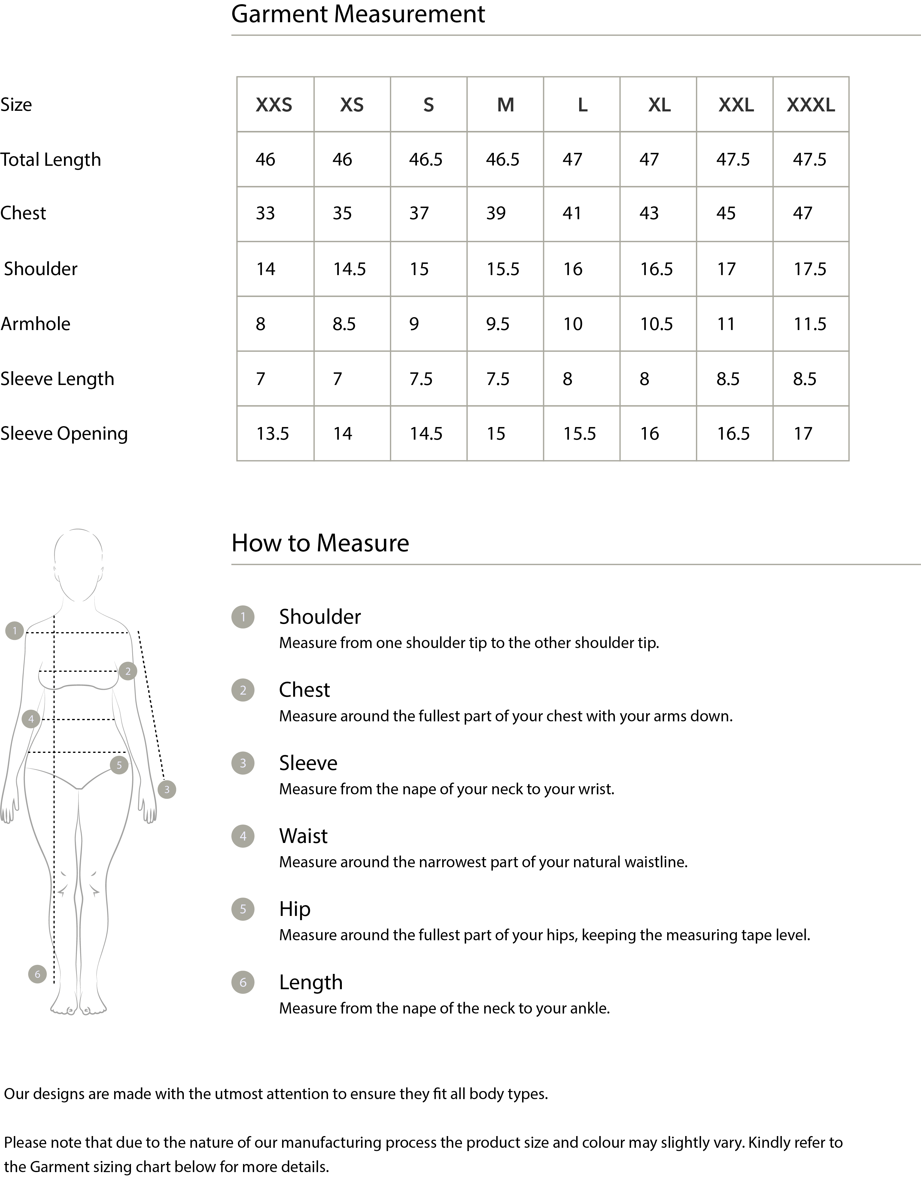 Size guide in IN