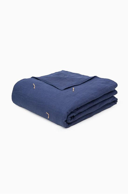 Linen Hand Tucked Quilt-Indigo Blue