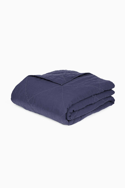 Linen Monotone Hand Quilted Quilt-Indigo Blue