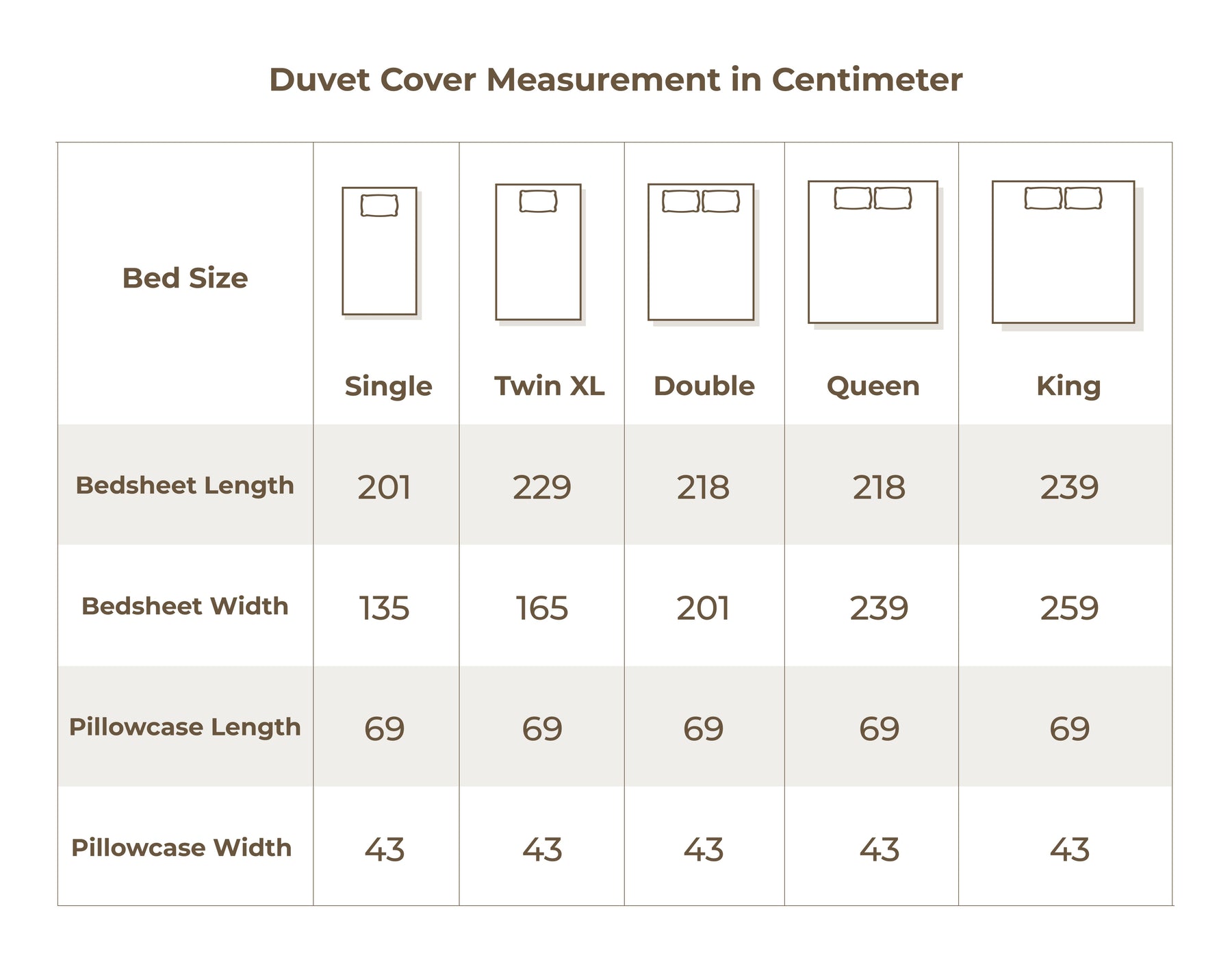 Size chart in centimetres