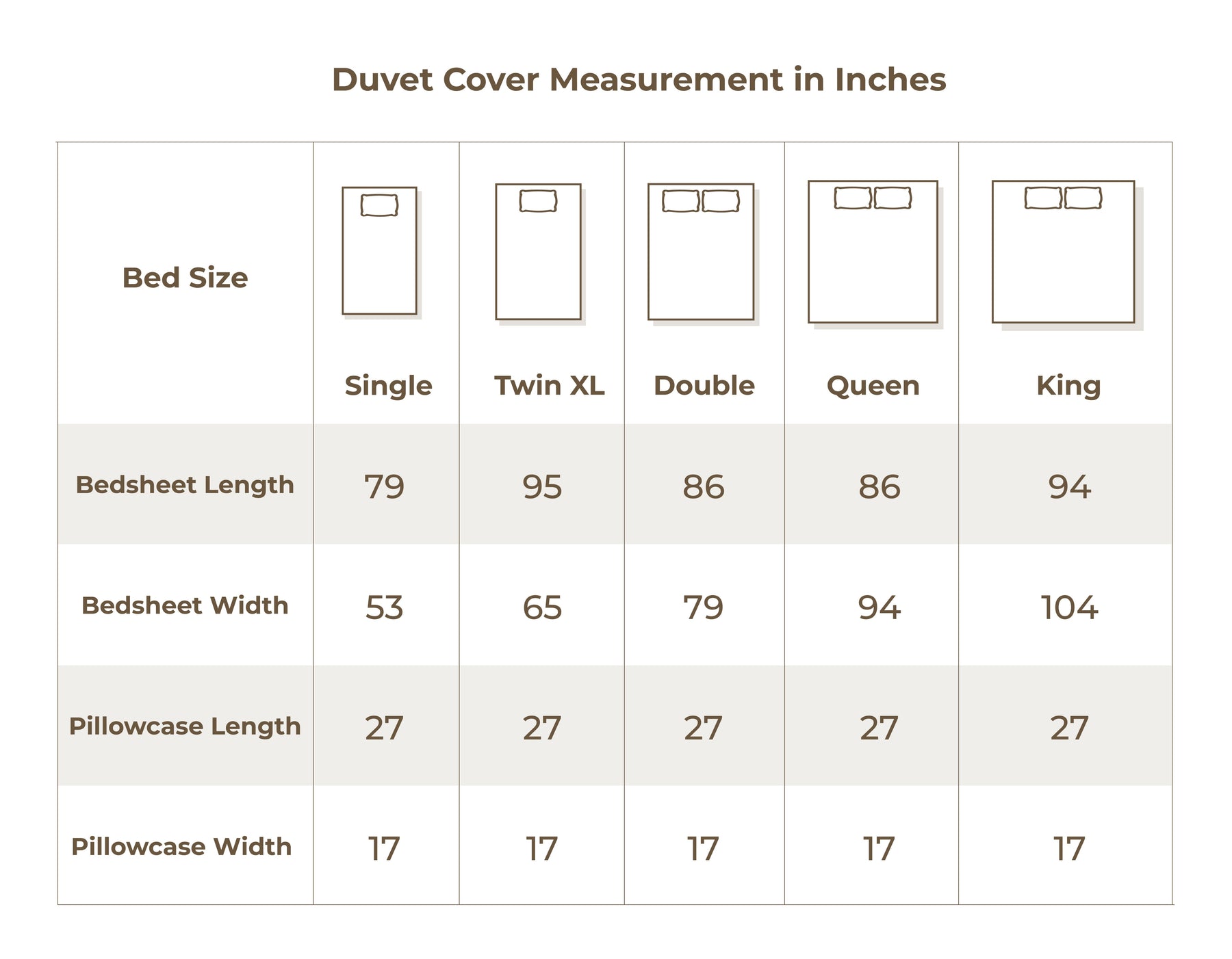 Size chart in inches