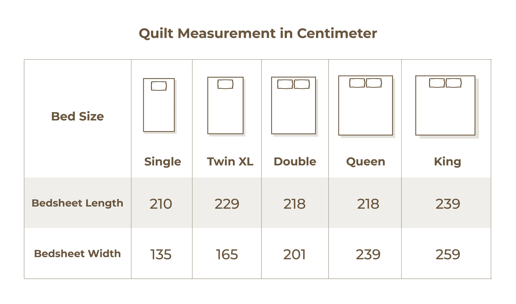 Size chart in centimetres