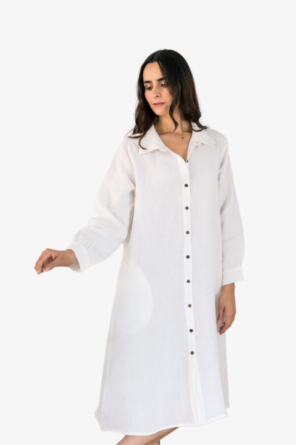 Linen Bray Shirt Dress (Angora White)