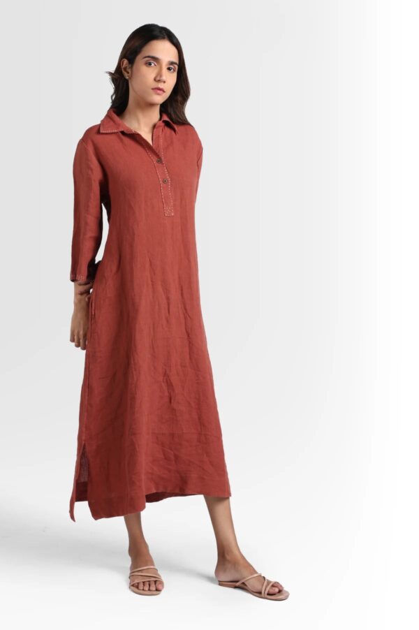 Linen Petunia Shirt Dress (Mud Brown)