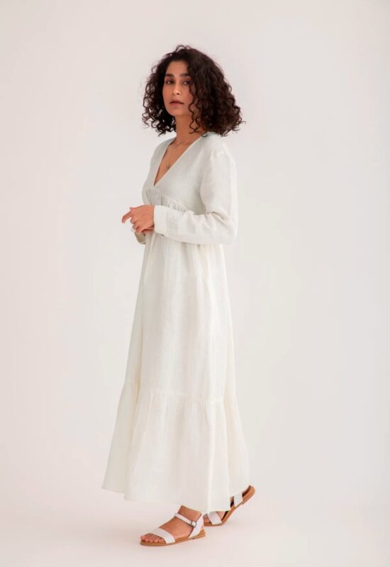 Linen Harbor Maxi Dress (Angora White)