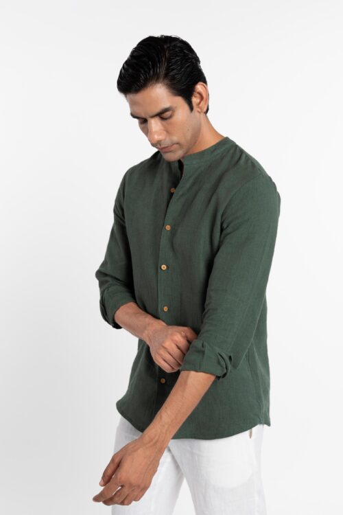 Linen Diego Shirt (Bottle Green)