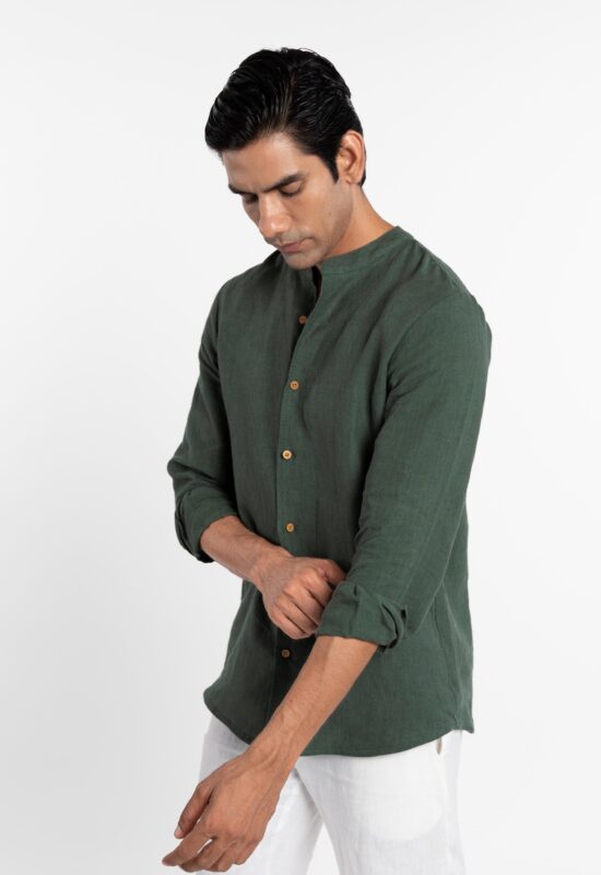 Linen Diego Shirt (Bottle Green)