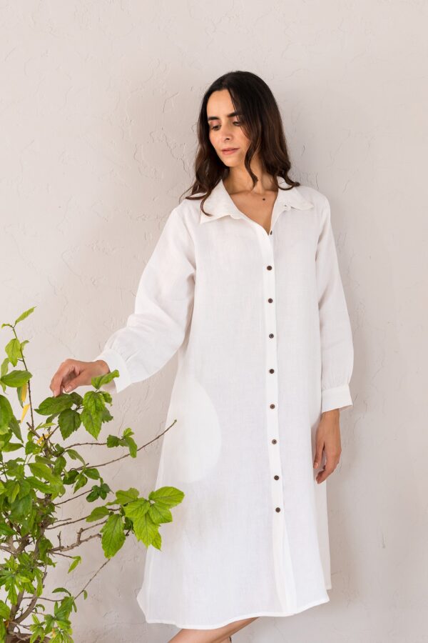 Linen Bray Shirt Dress (Angora White)