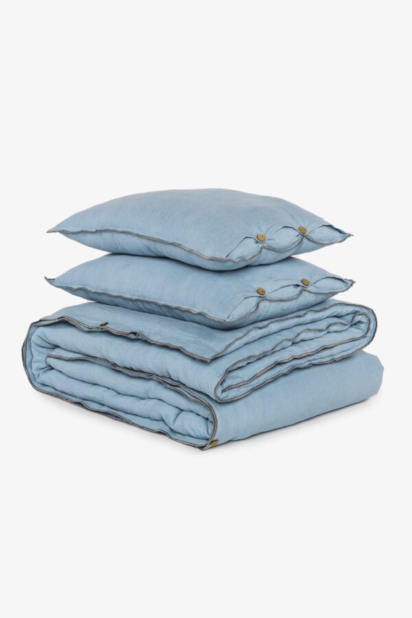 Linen Grey Needled Duvet Cover Set (Moody Blue)