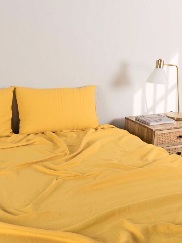 Linen Slumber Solid Bedsheet Set (Summer Yellow)