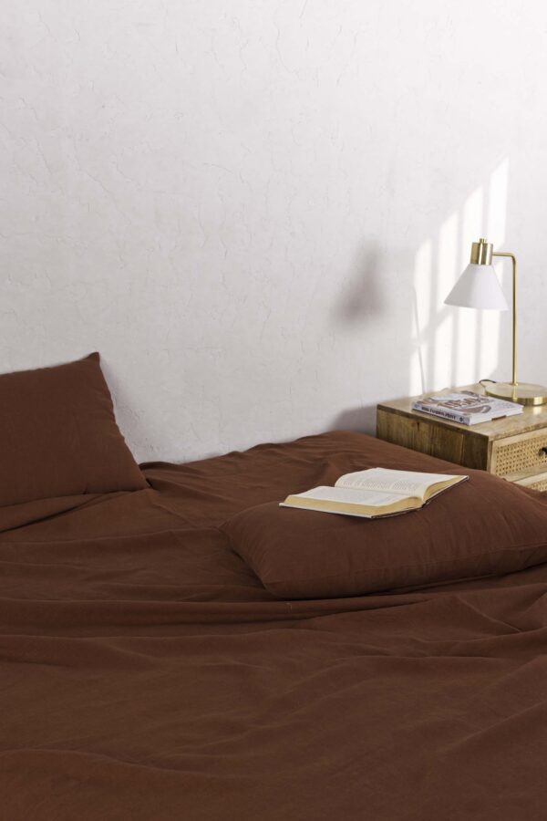 Linen Slumber Solid Bedsheet Set (Mud Brown)