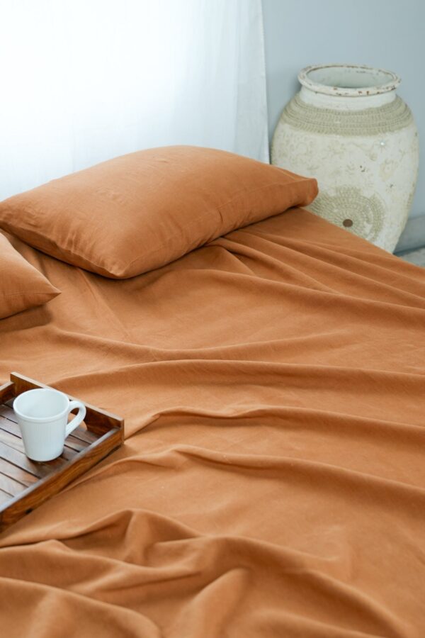 Linen Slumber Solid Bedsheet Set (Cinnamon Swept)