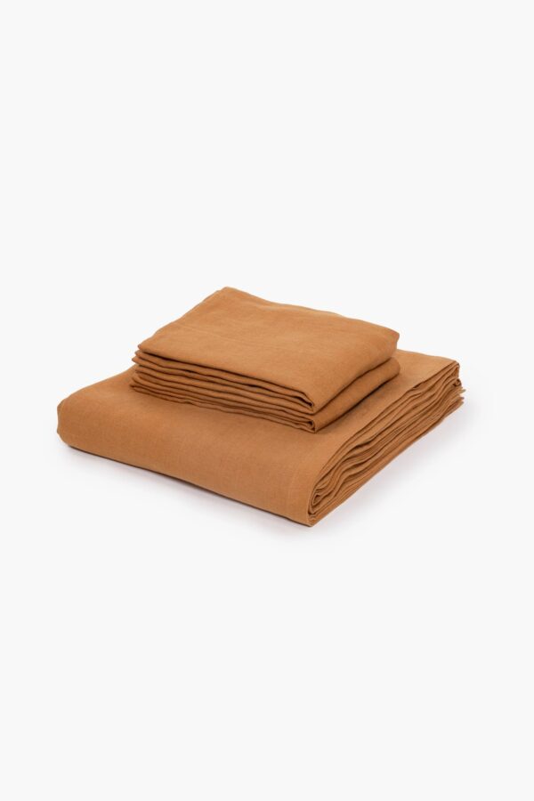 Linen Slumber Solid Bedsheet Set (Cinnamon Swept)