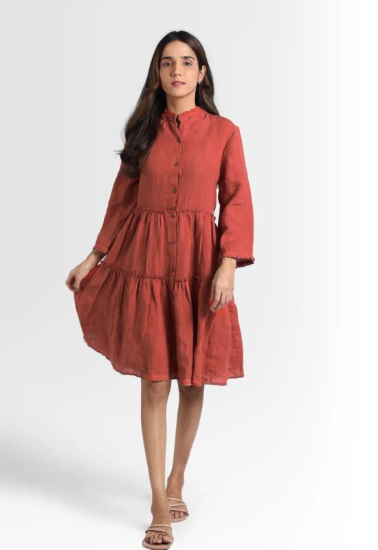 Linen Scarlet Midi Dress (Rusty Ochre)