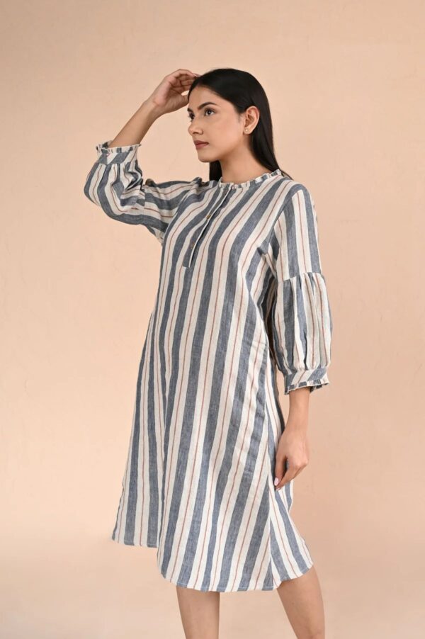 Linen Juniper Midi Dress (Blue Stripe)