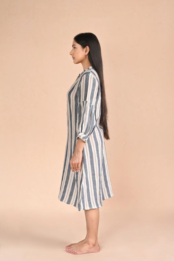 Linen Juniper Midi Dress (Blue Stripe)