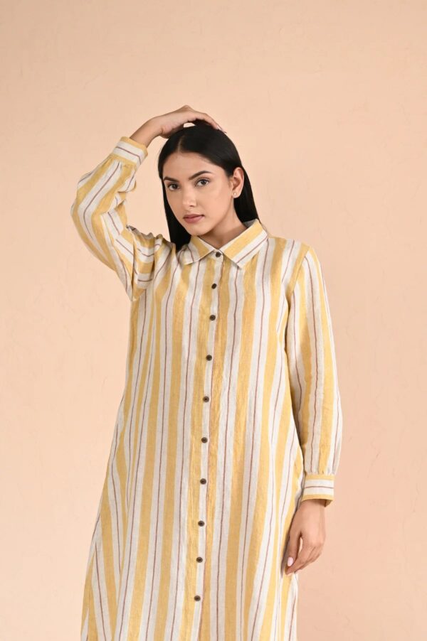 Linen Alpha Shirt Dress (Mustard Stripe)