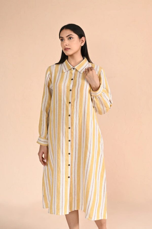 Linen Alpha Shirt Dress (Mustard Stripe)