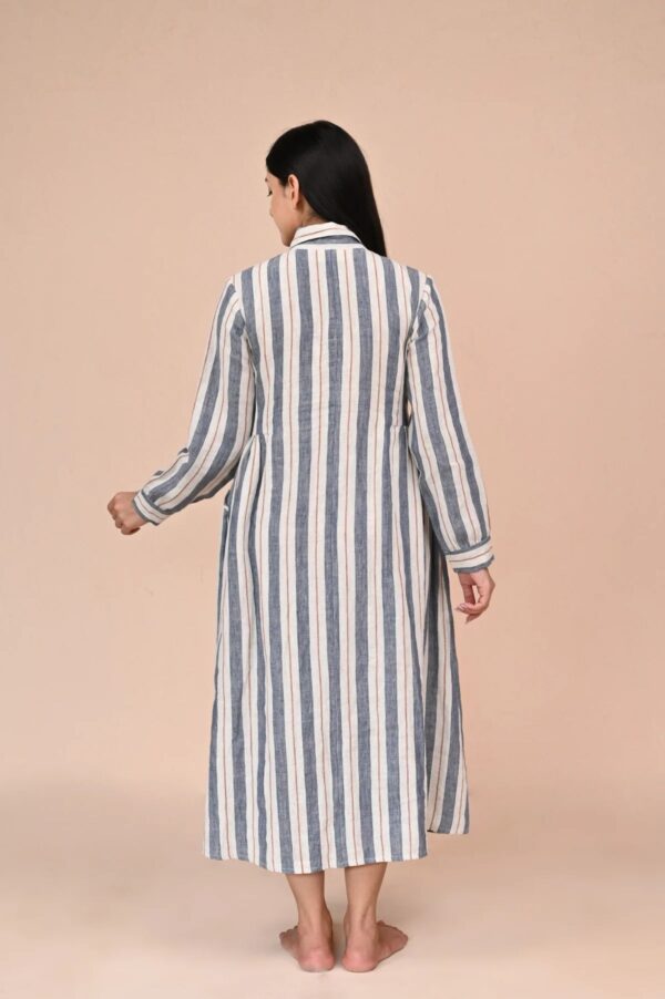 Linen Holly Dress (Blue Stripe)