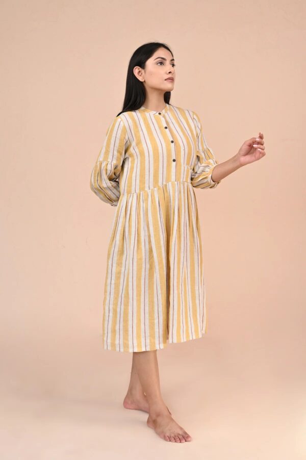 Linen Als Midi Dress (Mustard Stripe)