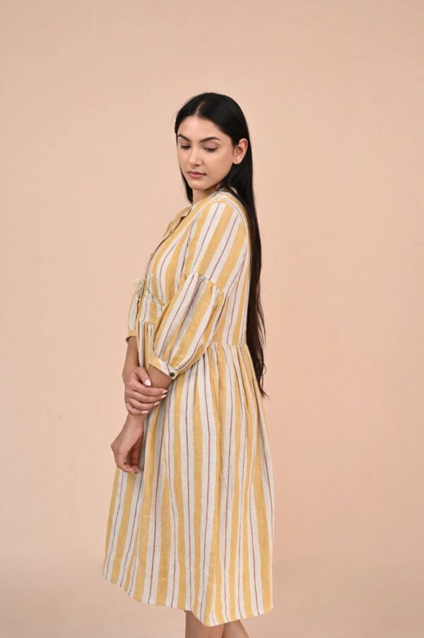 Linen Als Midi Dress (Mustard Stripe)